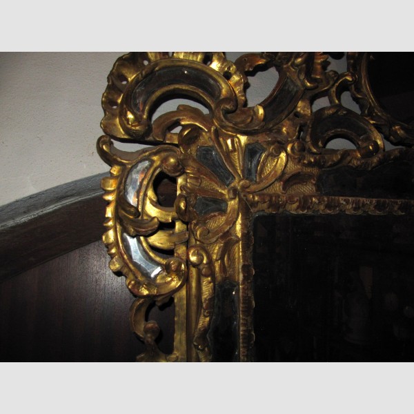 Barock Spiegel Vergoldet Holz geschnitzt geschliffenes Glas Originalfassung 